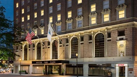 Boston Park Plaza Hotel exterior at night